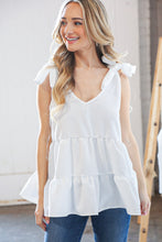 Load image into Gallery viewer, Linen Shoulder Tie Bow Tiered Woven Top
