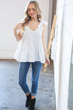 Load image into Gallery viewer, Linen Shoulder Tie Bow Tiered Woven Top