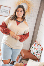 Load image into Gallery viewer, Oatmeal Two Tone Sweater Knit Cold Shoulder Top