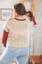 Load image into Gallery viewer, Oatmeal Two Tone Sweater Knit Cold Shoulder Top