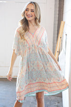 Load image into Gallery viewer, Light Blue & Peach Boho Paisley Woven Pocketed Dress