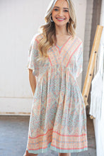 Load image into Gallery viewer, Light Blue & Peach Boho Paisley Woven Pocketed Dress