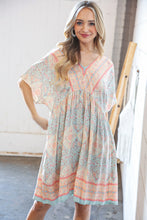 Load image into Gallery viewer, Light Blue & Peach Boho Paisley Woven Pocketed Dress