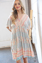 Load image into Gallery viewer, Light Blue & Peach Boho Paisley Woven Pocketed Dress
