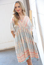 Load image into Gallery viewer, Light Blue & Peach Boho Paisley Woven Pocketed Dress