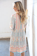 Load image into Gallery viewer, Light Blue & Peach Boho Paisley Woven Pocketed Dress