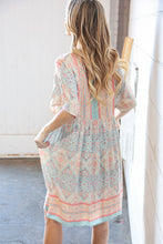 Load image into Gallery viewer, Light Blue & Peach Boho Paisley Woven Pocketed Dress