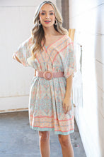 Load image into Gallery viewer, Light Blue & Peach Boho Paisley Woven Pocketed Dress