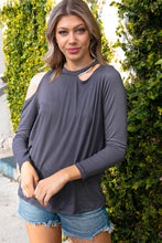Load image into Gallery viewer, Cement Cold Shoulder Cut Out Long Knit Top