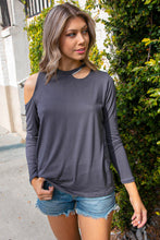 Load image into Gallery viewer, Cement Cold Shoulder Cut Out Long Knit Top