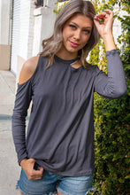 Load image into Gallery viewer, Cement Cold Shoulder Cut Out Long Knit Top