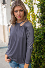 Load image into Gallery viewer, Cement Cold Shoulder Cut Out Long Knit Top