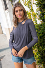 Load image into Gallery viewer, Cement Cold Shoulder Cut Out Long Knit Top