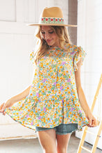 Load image into Gallery viewer, Marigold Floral Print Ruffle Tiered Keyhole Top