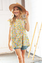 Load image into Gallery viewer, Marigold Floral Print Ruffle Tiered Keyhole Top