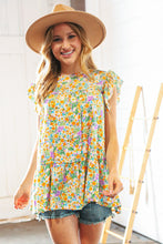 Load image into Gallery viewer, Marigold Floral Print Ruffle Tiered Keyhole Top