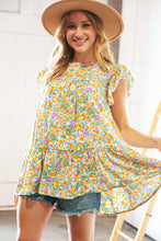 Load image into Gallery viewer, Marigold Floral Print Ruffle Tiered Keyhole Top
