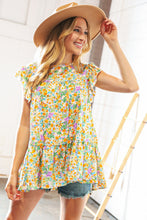 Load image into Gallery viewer, Marigold Floral Print Ruffle Tiered Keyhole Top