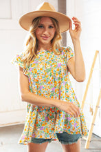 Load image into Gallery viewer, Marigold Floral Print Ruffle Tiered Keyhole Top