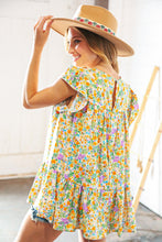 Load image into Gallery viewer, Marigold Floral Print Ruffle Tiered Keyhole Top