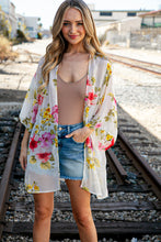 Load image into Gallery viewer, Ivory Floral Print Chiffon Cover Up Kimono