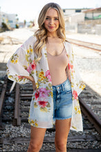 Load image into Gallery viewer, Ivory Floral Print Chiffon Cover Up Kimono