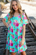Load image into Gallery viewer, Aqua Floral Fit & Flare Babydoll Pocketed Dress