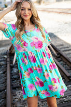 Load image into Gallery viewer, Aqua Floral Fit & Flare Babydoll Pocketed Dress