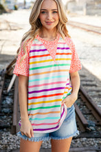 Load image into Gallery viewer, Coral Stripe Leopard Print Color Block Top