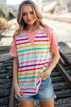 Load image into Gallery viewer, Coral Stripe Leopard Print Color Block Top