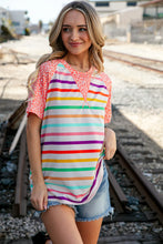Load image into Gallery viewer, Coral Stripe Leopard Print Color Block Top