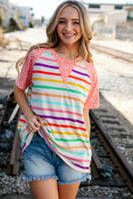 Load image into Gallery viewer, Coral Stripe Leopard Print Color Block Top