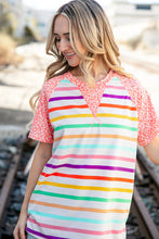 Load image into Gallery viewer, Coral Stripe Leopard Print Color Block Top