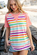 Load image into Gallery viewer, Coral Stripe Leopard Print Color Block Top