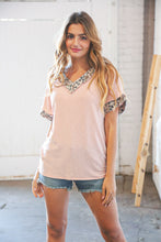 Load image into Gallery viewer, Blush Leopard Patchwork Dolman Wide V Neck Top