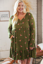 Load image into Gallery viewer, Olive Placard Yoke Ruffle Hem Pocketed Fit & Flare Dress