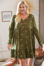 Load image into Gallery viewer, Olive Placard Yoke Ruffle Hem Pocketed Fit & Flare Dress