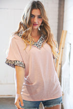 Load image into Gallery viewer, Blush Leopard Patchwork Dolman Wide V Neck Top