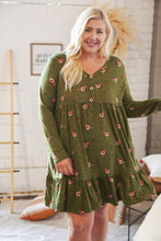 Load image into Gallery viewer, Olive Placard Yoke Ruffle Hem Pocketed Fit & Flare Dress