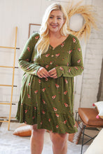 Load image into Gallery viewer, Olive Placard Yoke Ruffle Hem Pocketed Fit & Flare Dress