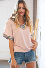 Load image into Gallery viewer, Blush Leopard Patchwork Dolman Wide V Neck Top