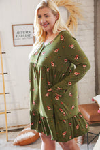 Load image into Gallery viewer, Olive Placard Yoke Ruffle Hem Pocketed Fit & Flare Dress