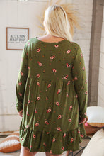 Load image into Gallery viewer, Olive Placard Yoke Ruffle Hem Pocketed Fit & Flare Dress