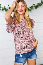 Load image into Gallery viewer, Blush Leopard Print Smoked Ruffle Button Keyhole Blouse