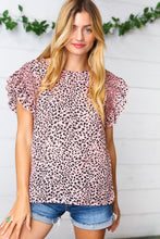 Load image into Gallery viewer, Blush Leopard Print Smoked Ruffle Button Keyhole Blouse
