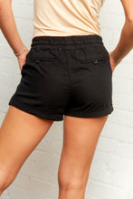 Load image into Gallery viewer, Black Mid Rise Smocked Drawstring Linen Shorts