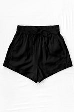 Load image into Gallery viewer, Black Mid Rise Smocked Drawstring Linen Shorts