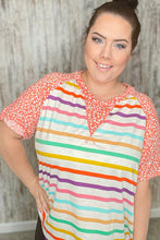 Load image into Gallery viewer, Coral Stripe Leopard Print Color Block Top
