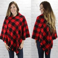 Load image into Gallery viewer, My Cozy & Cute Plaid Poncho in Red