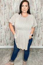 Load image into Gallery viewer, Beige Two Tone Jacquard Stripe Merrow Kint Top